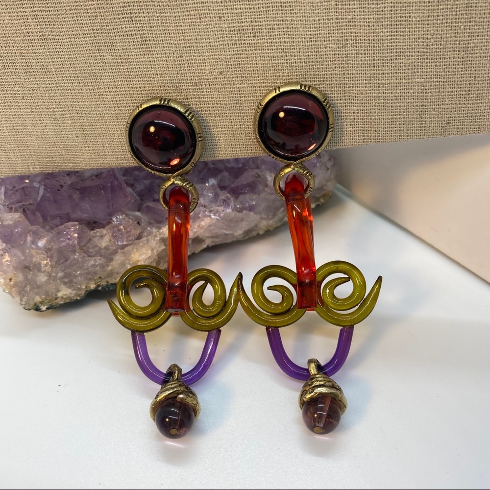 Multicolor Clip Earrings-Vintage 80’s - Picture 6 of 7